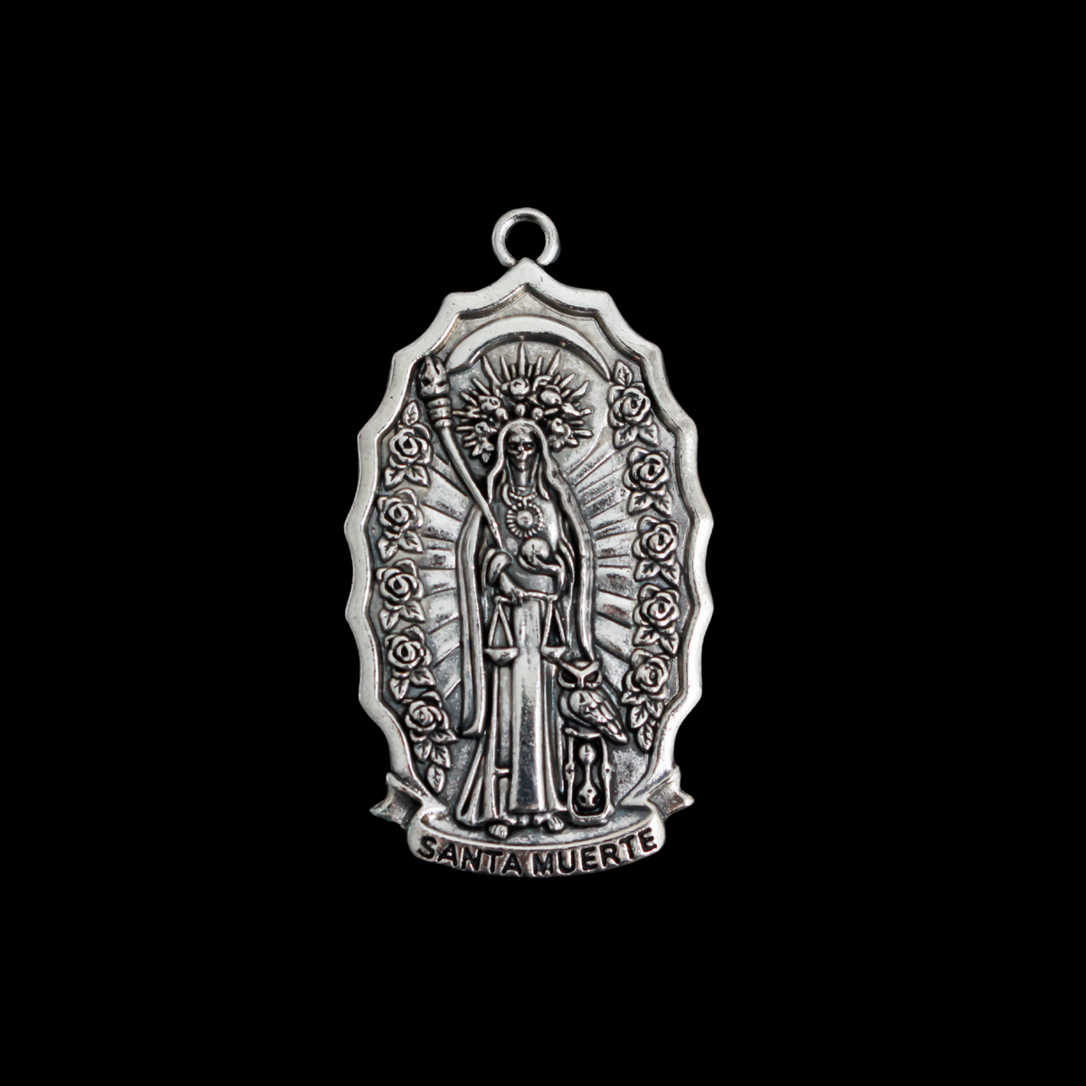 Santa Muerte Medal 1-9/16" Long - Symbol of Protection, Safe Passage, and Non-Judgmental Acceptance