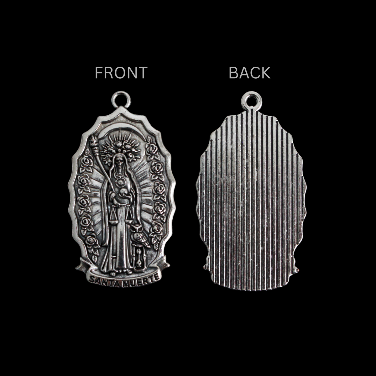 Santa Muerte Medal 1-9/16" Long - Symbol of Protection, Safe Passage, and Non-Judgmental Acceptance