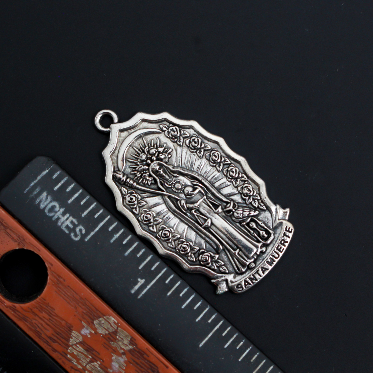 Santa Muerte Medal 1-9/16" Long - Symbol of Protection, Safe Passage, and Non-Judgmental Acceptance