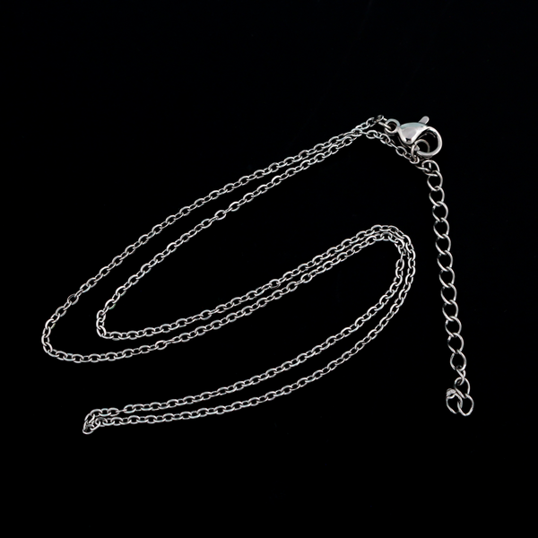 Stainless steel link cable chain necklace that features a lobster claw clasp for easy opening, 16 inches long