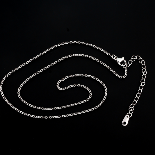 Stainless steel cable chain with an extender chain that also features a lobster claw clasp for easy opening