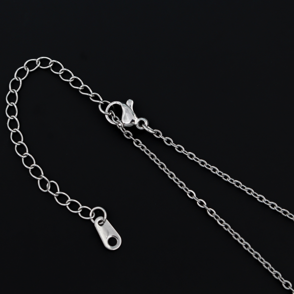 Stainless steel cable chain with an extender chain that also features a lobster claw clasp for easy opening