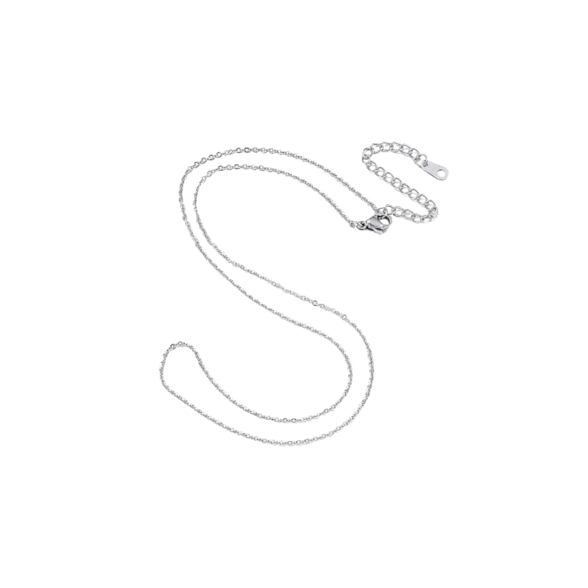 Stainless steel cable chain with an extender chain that also features a lobster claw clasp for easy opening