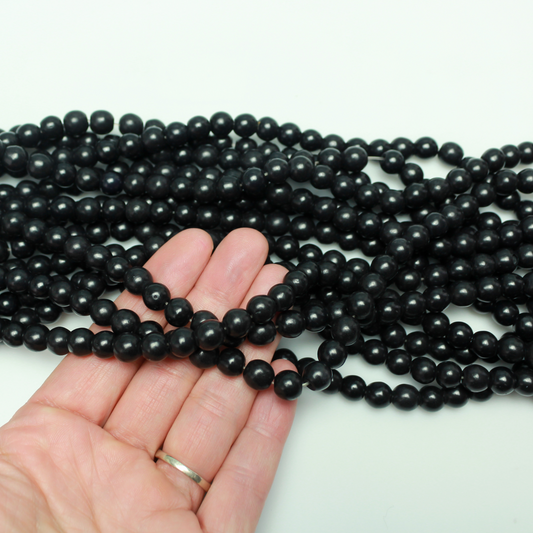 8mm Black Howlite Stone Beads, One Strand - 50 beads