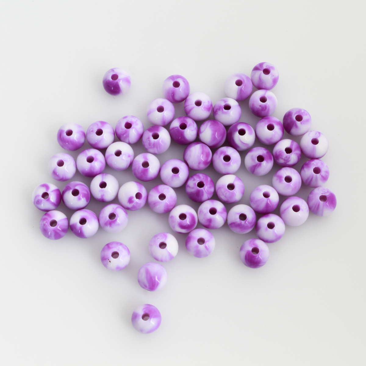 8mm Purple and White Marbled Beads - Round Opaque Acrylic 60pcs