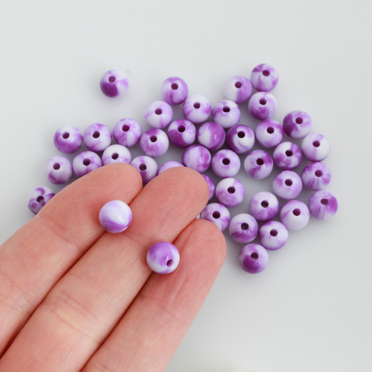 8mm Purple and White Marbled Beads - Round Opaque Acrylic 60pcs