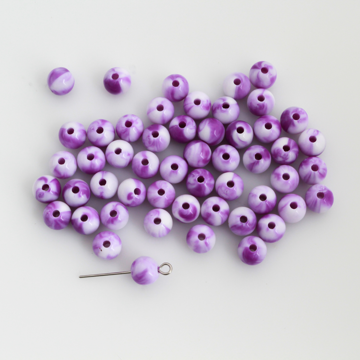 8mm Purple and White Marbled Beads - Round Opaque Acrylic 60pcs