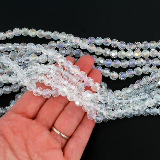 Electroplate Glass Bead Strand AB Color - 7.2mm Round Faceted Crystal Rosary Beads - 67pcs/strand