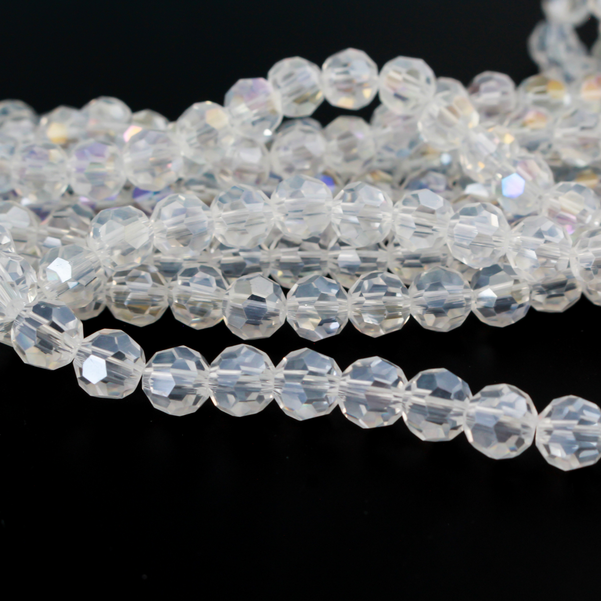Electroplate Glass Bead Strand AB Color - 7.2mm Round Faceted Crystal Rosary Beads - 67pcs/strand