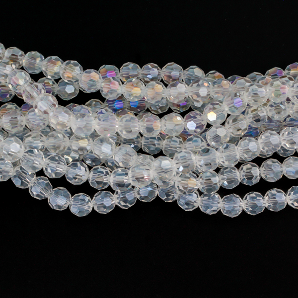 Electroplate Glass Bead Strand AB Color - 7.2mm Round Faceted Crystal Rosary Beads - 67pcs/strand