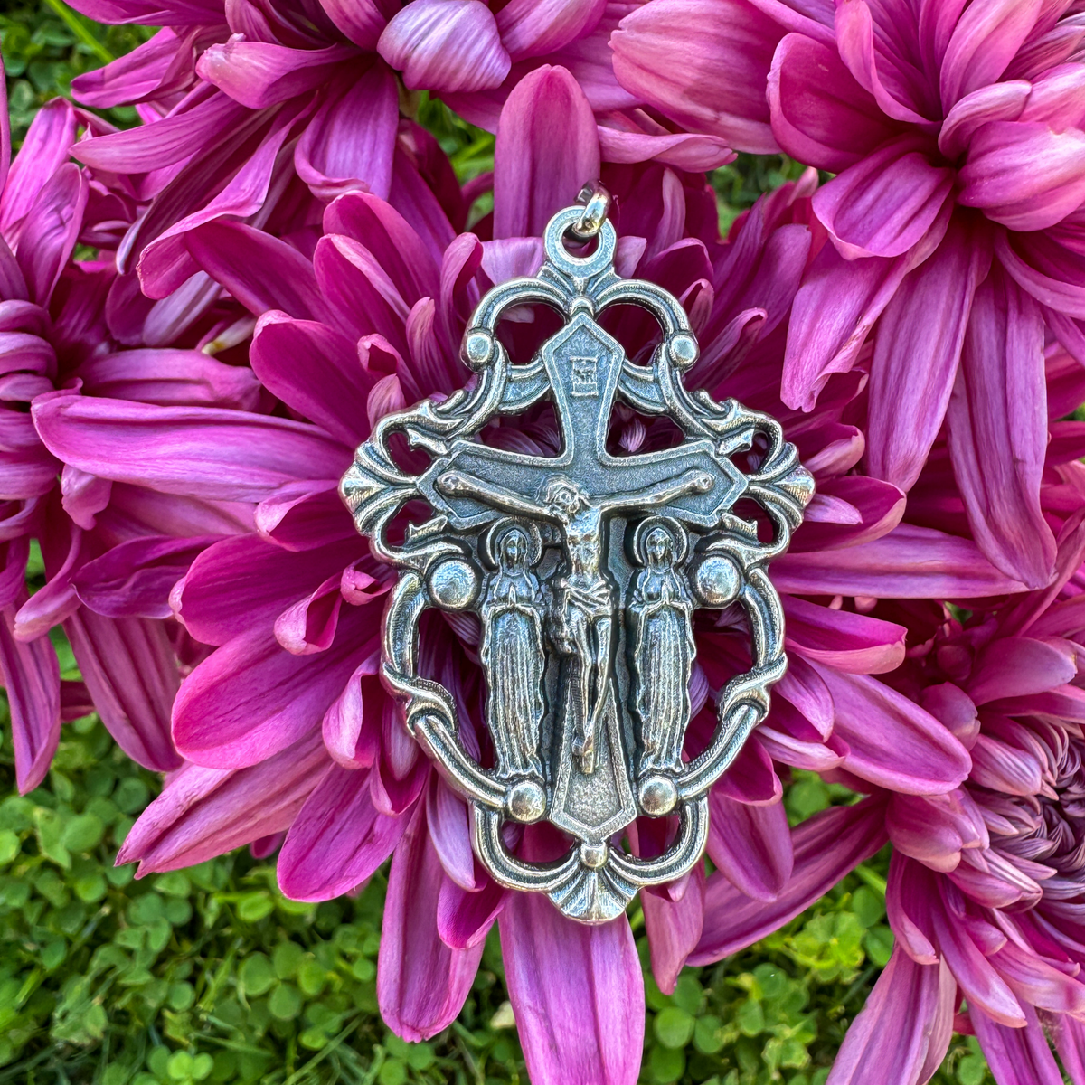 Large Ornate Rosary Crucifix - The Virgin Mary & John the Apostle in a Stabat Mater - John 19:26 Woman, Behold Your Son