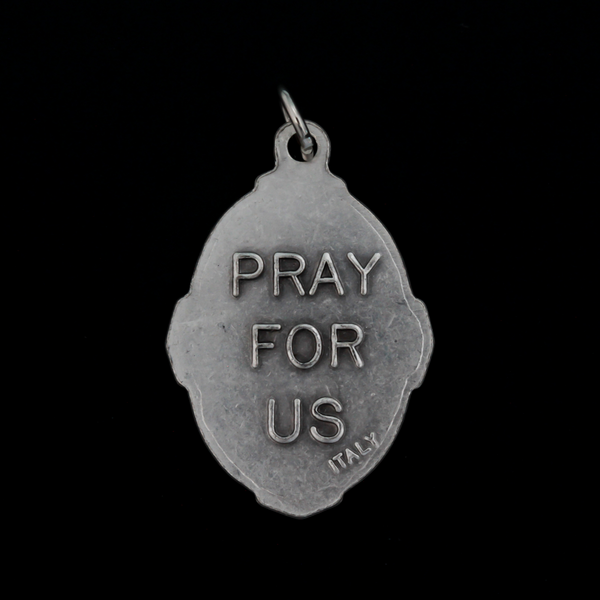 Saint Francis of Assisi medal with deluxe ornate border that depicts the saint on the front and "Pray For Us" on the back