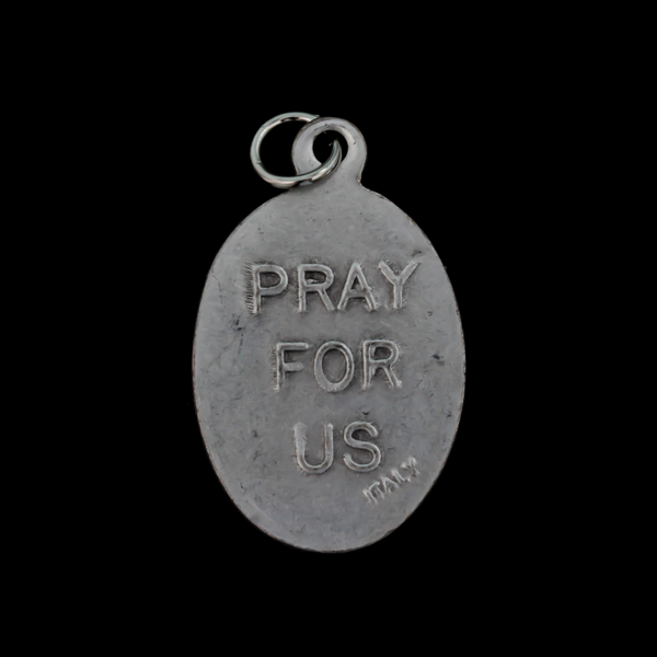 Saint Frances Mother Cabrini medal that depicts the saint on the front and "Pray For Us" on the back