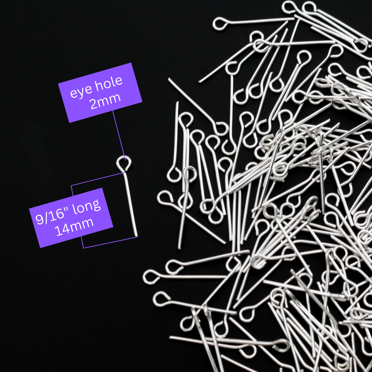 Silver Plate Eye Pins - Heavy Duty 14mm long x 0.7mm (21 gauge) 20 grams