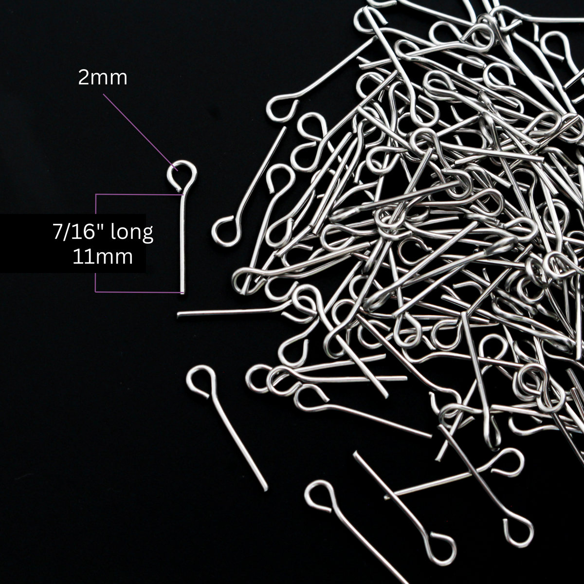 Stainless Steel Eye Pins 11mm Long x 0.7mm (21 Gauge) 20g which is approx 220pcs