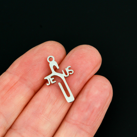 Jesus cross pendant with His name spelled out in the shape of a cross.