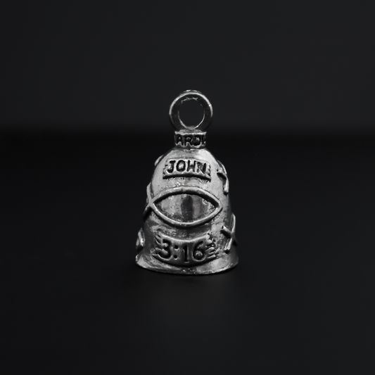 John 3:16 Guardian bell that is marked "John 3:16" and is surrounded by fish symbols also known as the Ichthys, a symbol for Jesus.