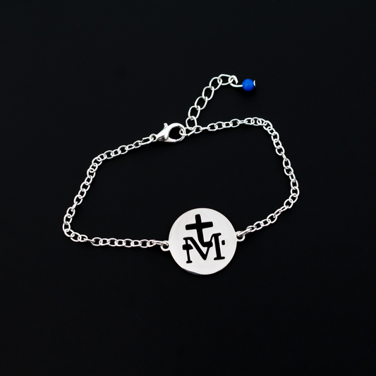 Miraculous Medal Bracelet with Cut-out Design - Stainless Steel 7-1/2" Long plus an Extender Chain
