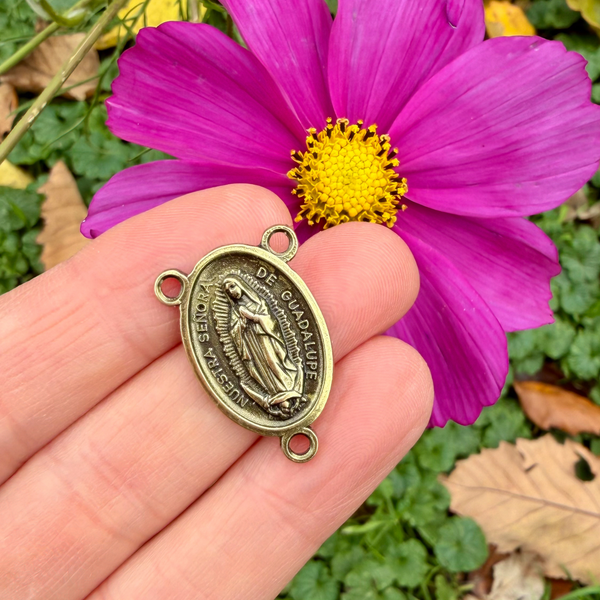 Bronze Our Lady of Guadalupe 1" Oval Rosary Centerpiece - Made in Italy