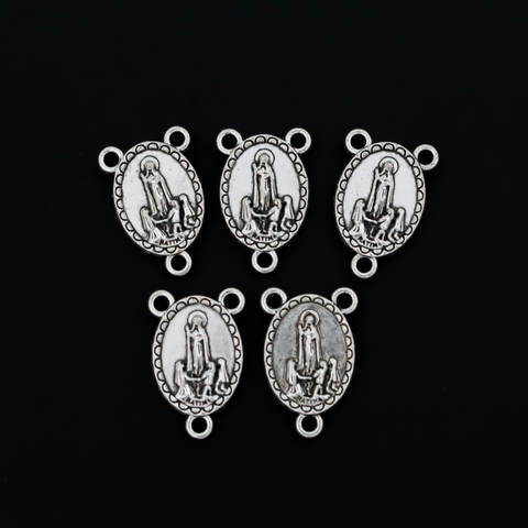 Our Lady of Fatima rosary centerpiece with Mary, Queen of Heaven on the backside