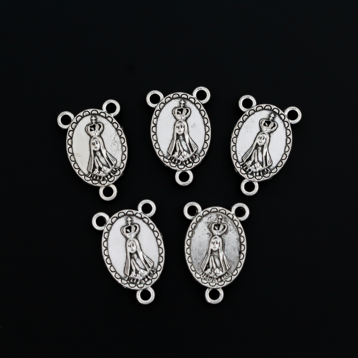 Our Lady of Fatima rosary centerpiece with Mary, Queen of Heaven on the backside