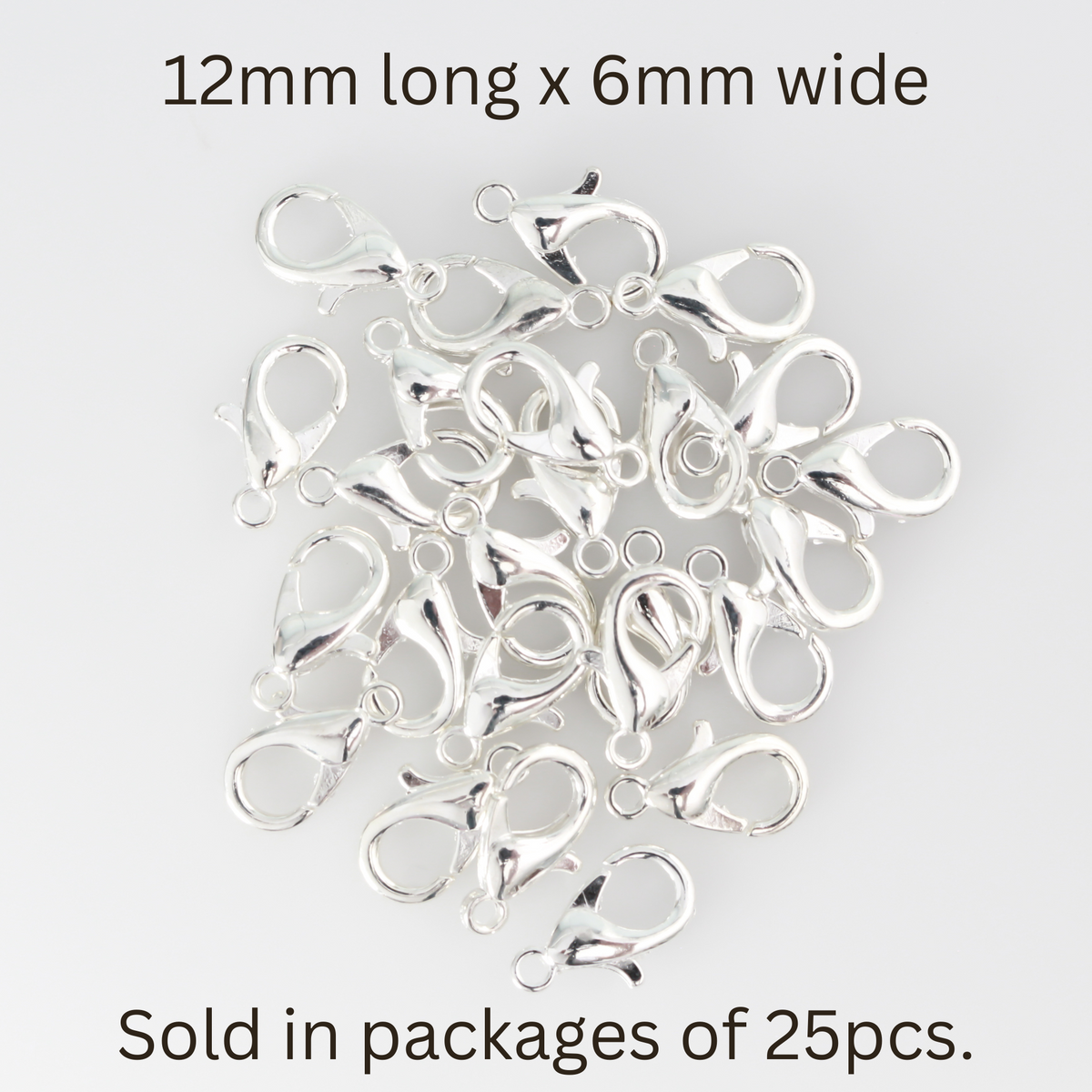 Platinum silver lobster claw findings, 12mm long by 6mm wide