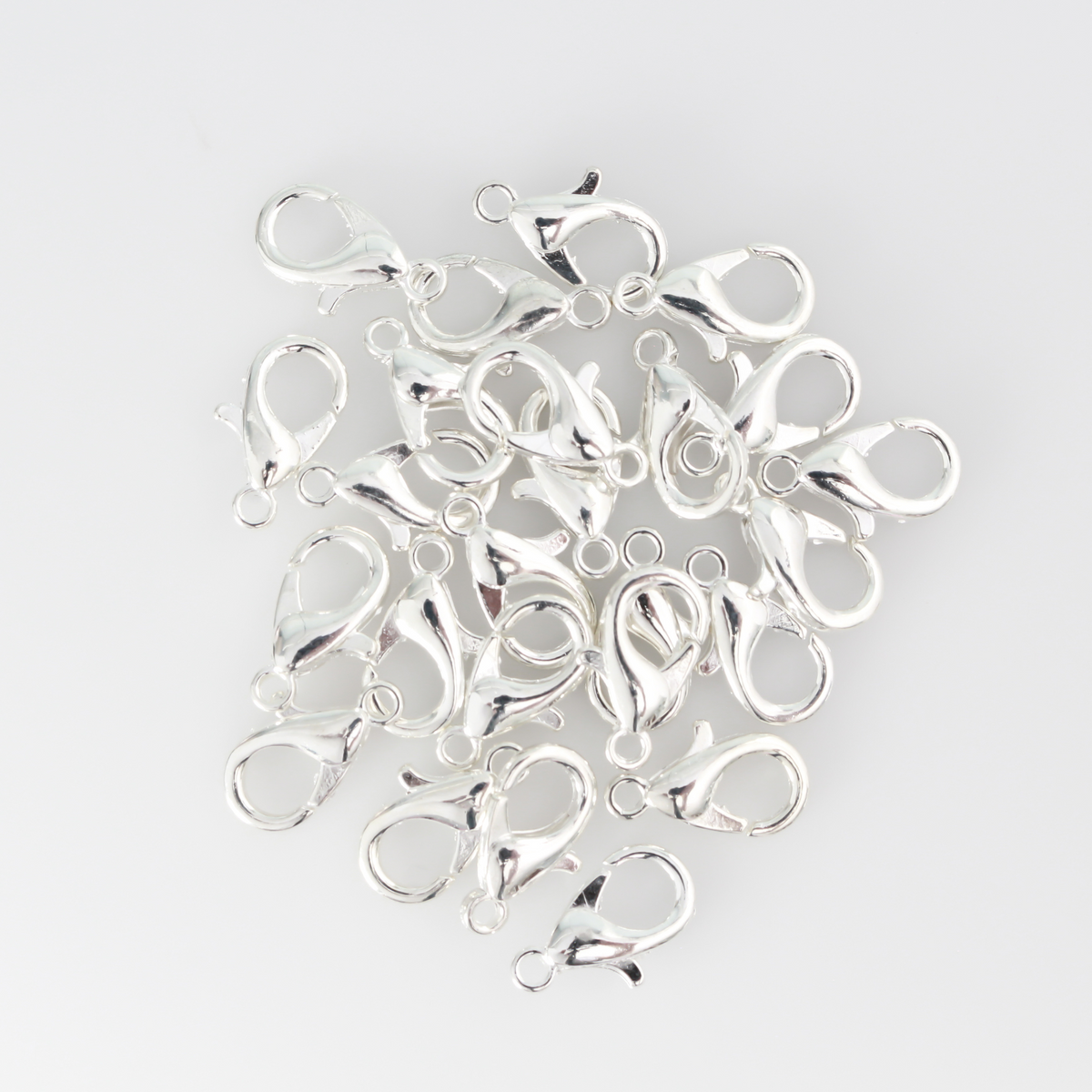 Platinum silver lobster claw findings, 12mm long by 6mm wide