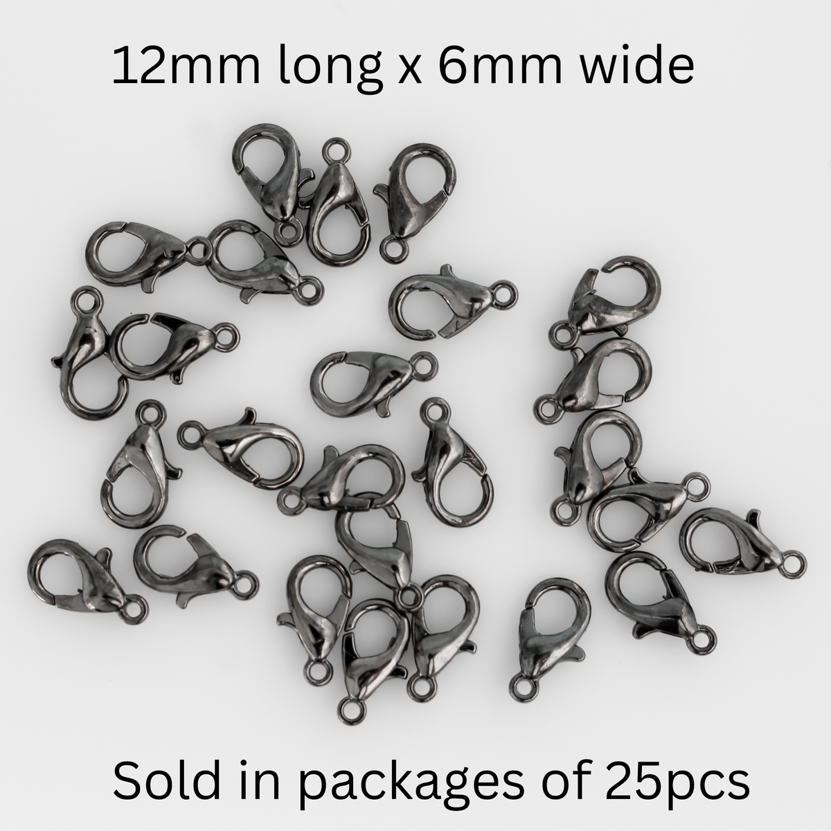 Gunmetal gray lobster claw findings, 12mm long by 6mm wide