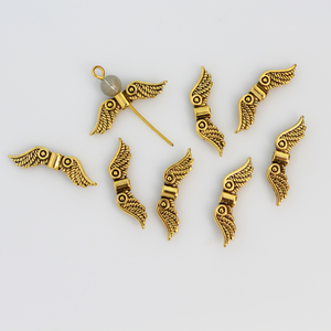 Angel Wing Spacer Beads - Guardian Angel Wing Charms in Antiqued Gold, 30pcs