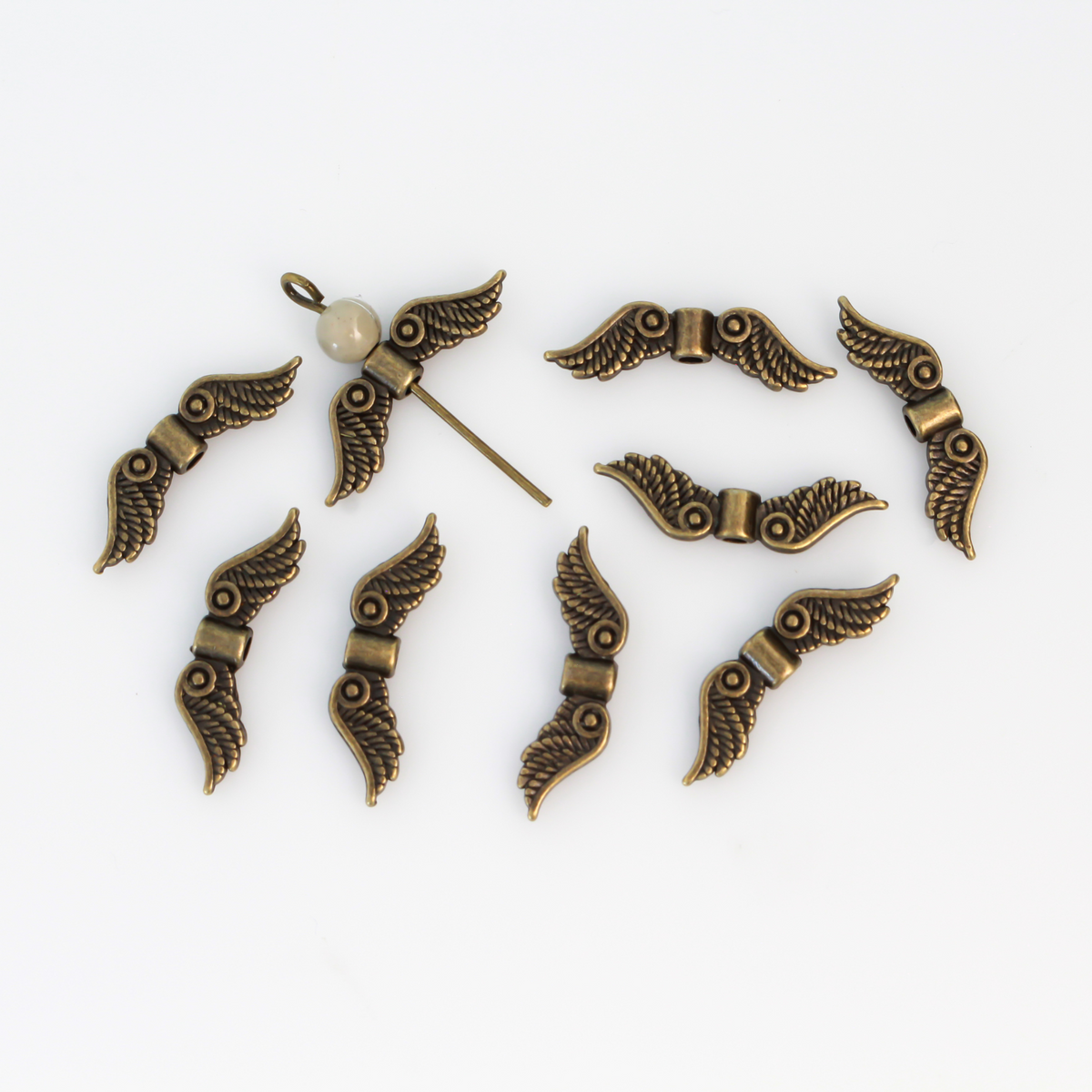 Angel Wing Spacer Beads - Guardian Angel Wing Charms in Antiqued Bronze, 30pcs