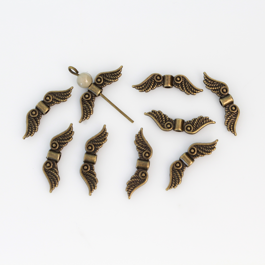 Angel Wing Spacer Beads - Guardian Angel Wing Charms in Antiqued Bronze, 30pcs