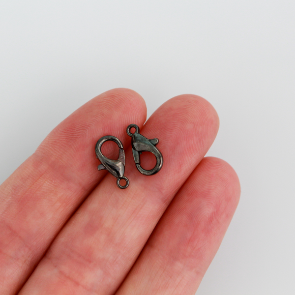 Gunmetal gray lobster claw findings, 12mm long by 6mm wide
