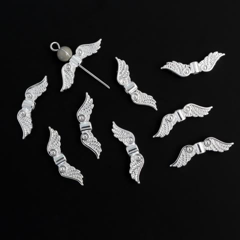 Angel Wing Spacer Beads - Guardian Angel Wing Charms in Platinum Silver, 30pcs