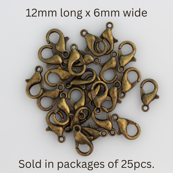 Bronze lobster claw clasps, 12mm long by 6mm wide
