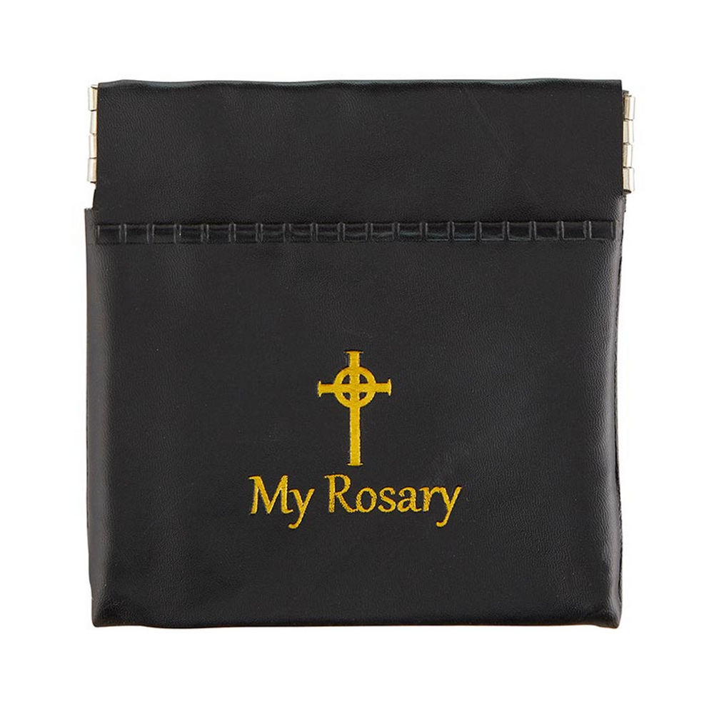 Chi Rho Black Vinyl Rosary Pouch | Small Devotions Supply