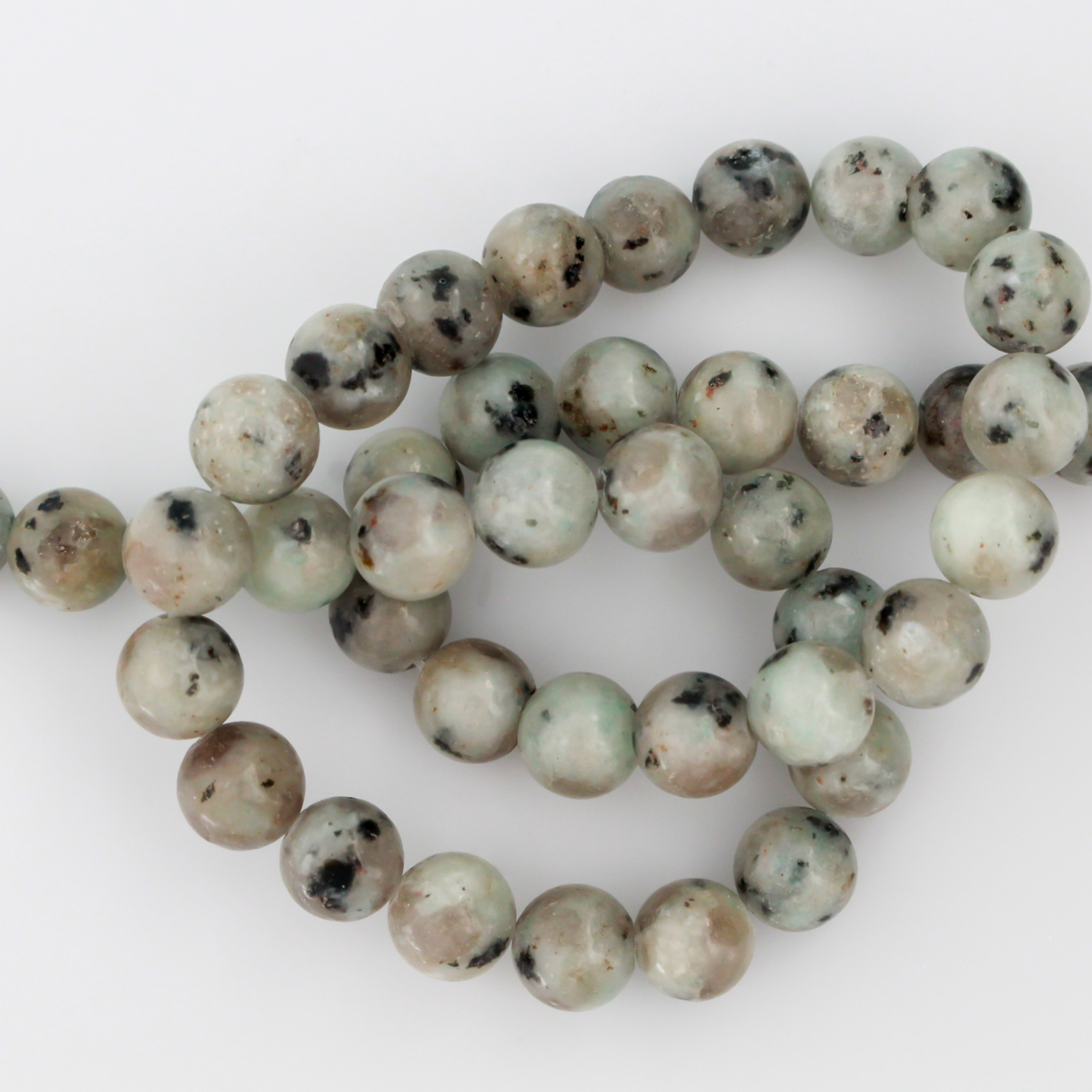 15" Natural Sesame Kiwi Jasper Bead Strand, 8mm Round Smooth Beads - 46pcs/strand