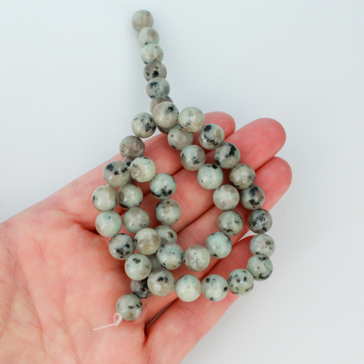 15" Natural Sesame Kiwi Jasper Bead Strand, 8mm Round Smooth Beads - 46pcs/strand