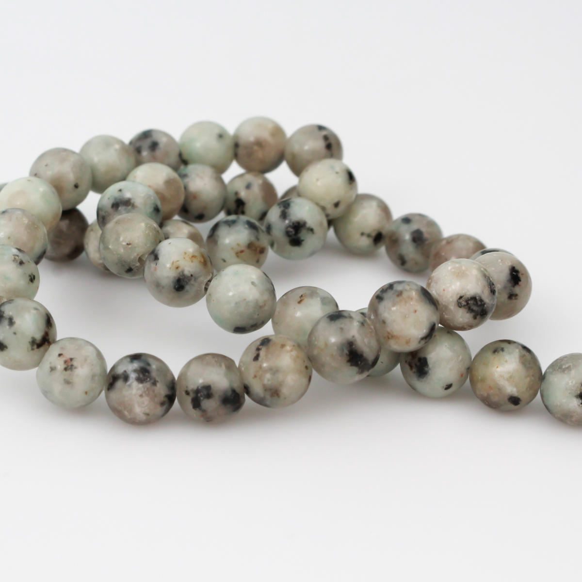 15" Natural Sesame Kiwi Jasper Bead Strand, 8mm Round Smooth Beads - 46pcs/strand