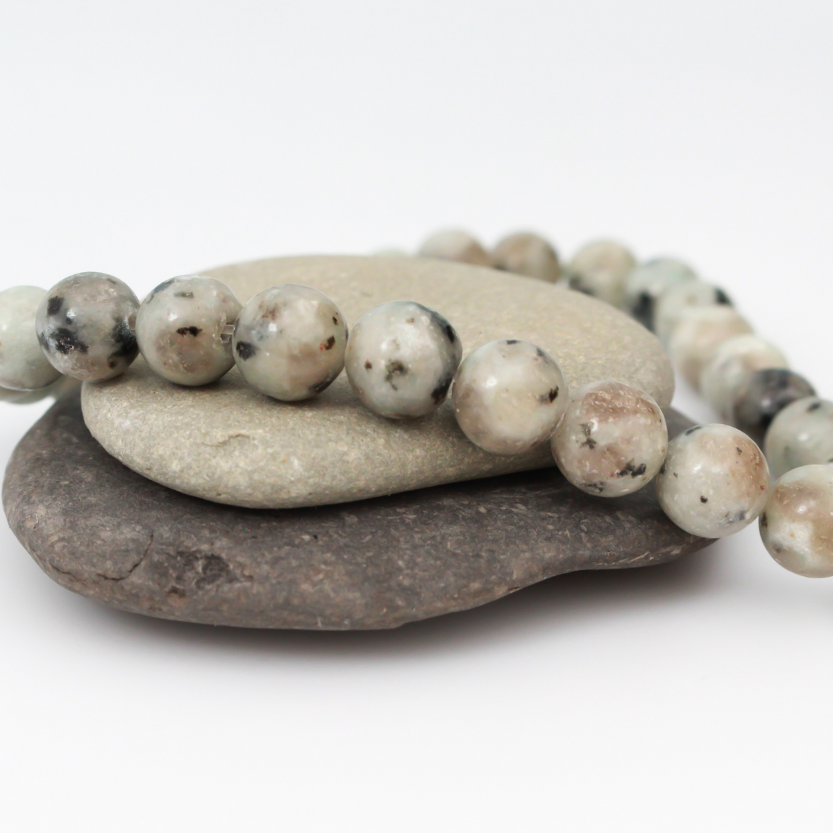 15" Natural Sesame Kiwi Jasper Bead Strand, 8mm Round Smooth Beads - 46pcs/strand