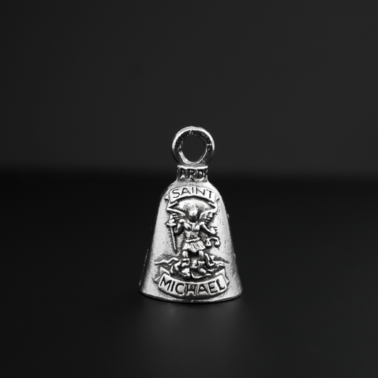 Saint Michael Guardian bell that depicts the saint on the front and is marked "Patron Saint of Law Enforcement" on the back