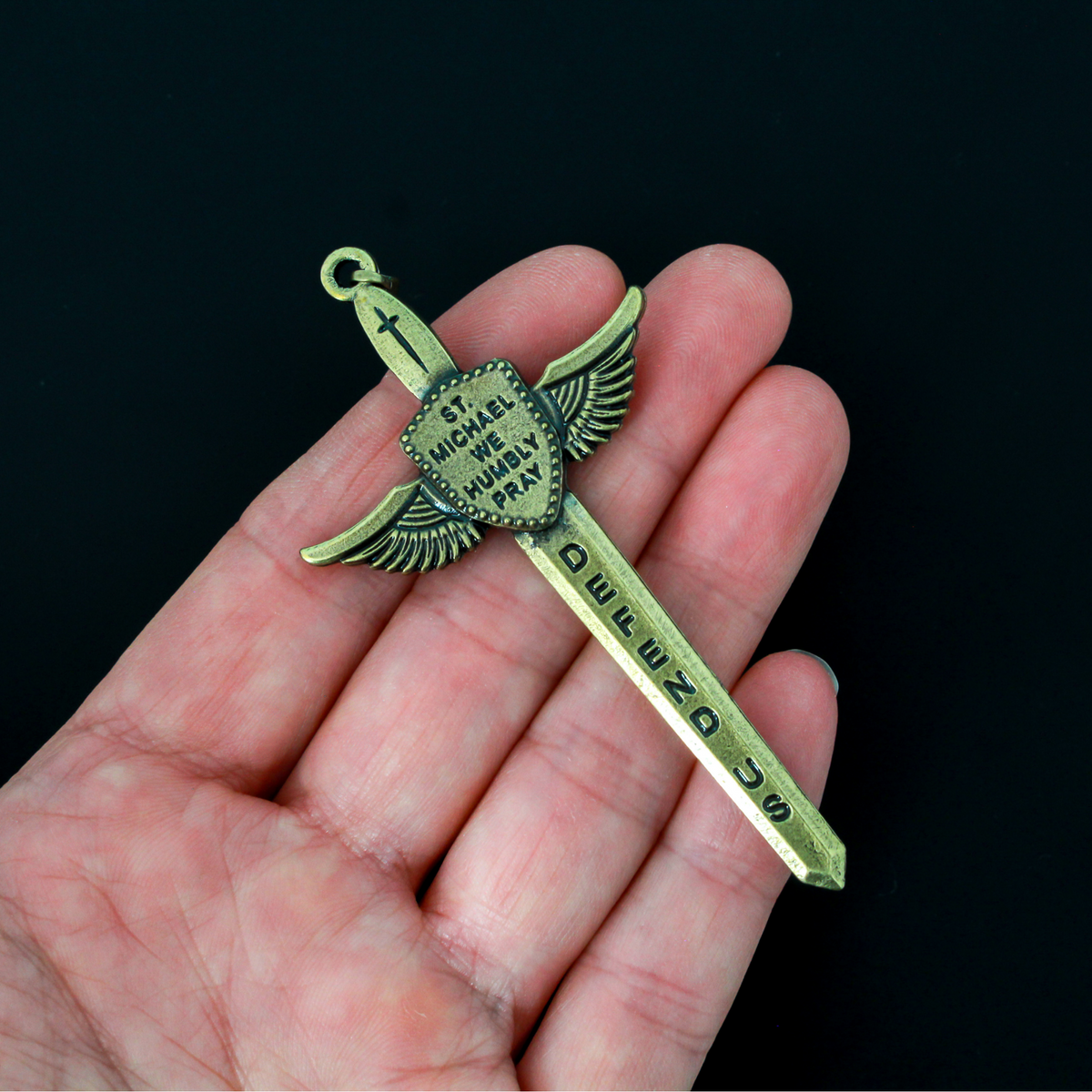 St. Michael's Sword Pendant in Antique Bronze, 3" Long