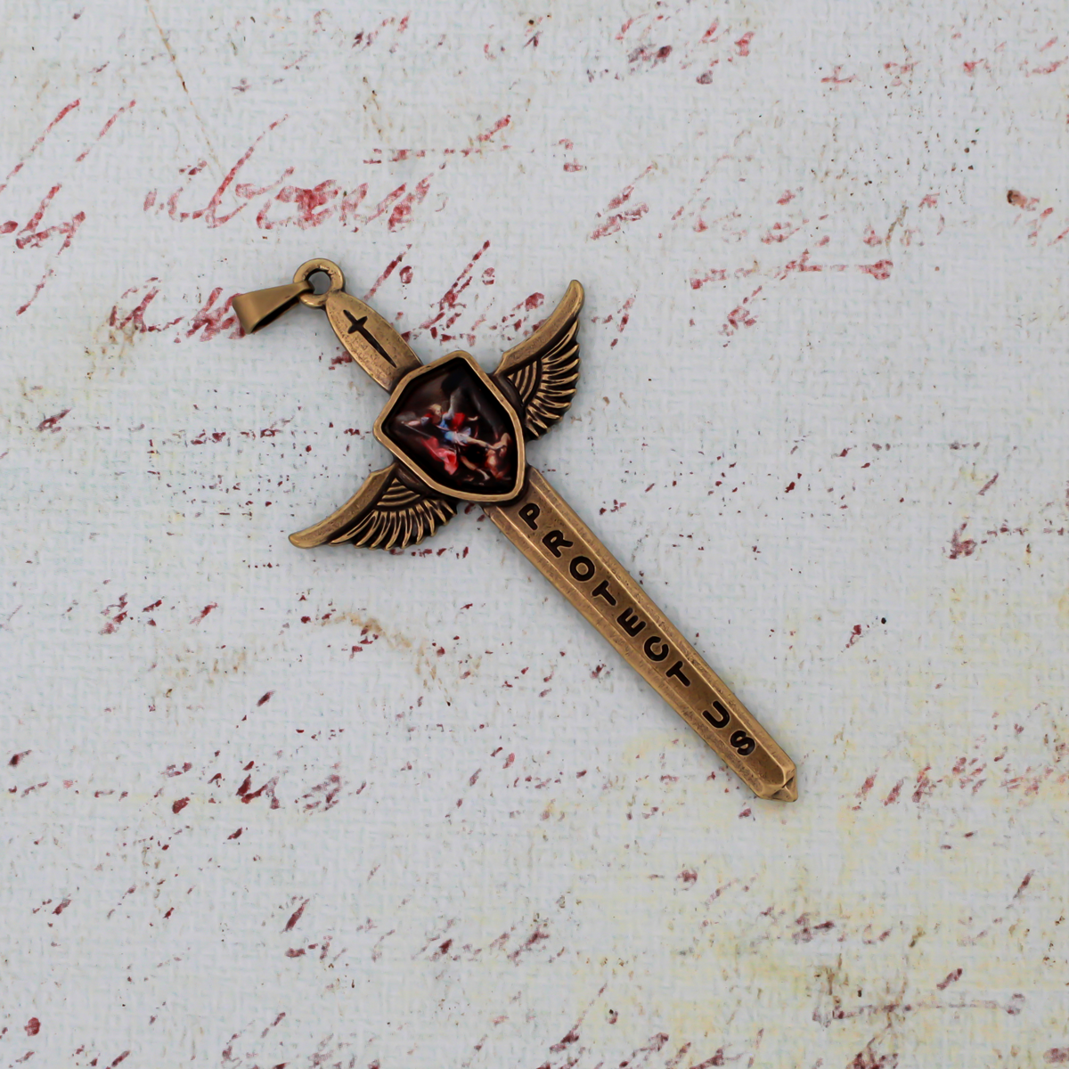 St. Michael's Sword Pendant in Antique Bronze, 3" Long