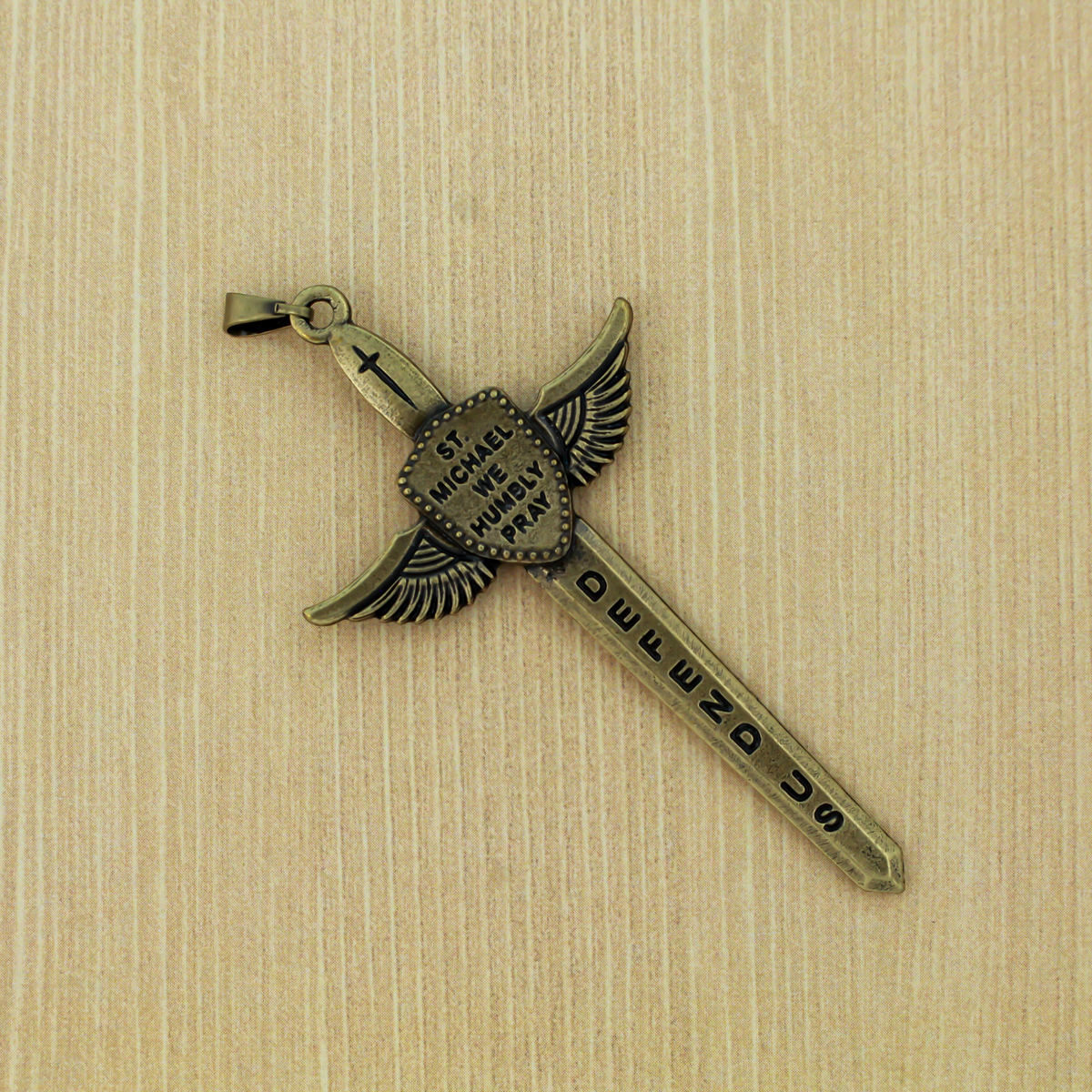 St. Michael's Sword Pendant in Antique Bronze, 3" Long