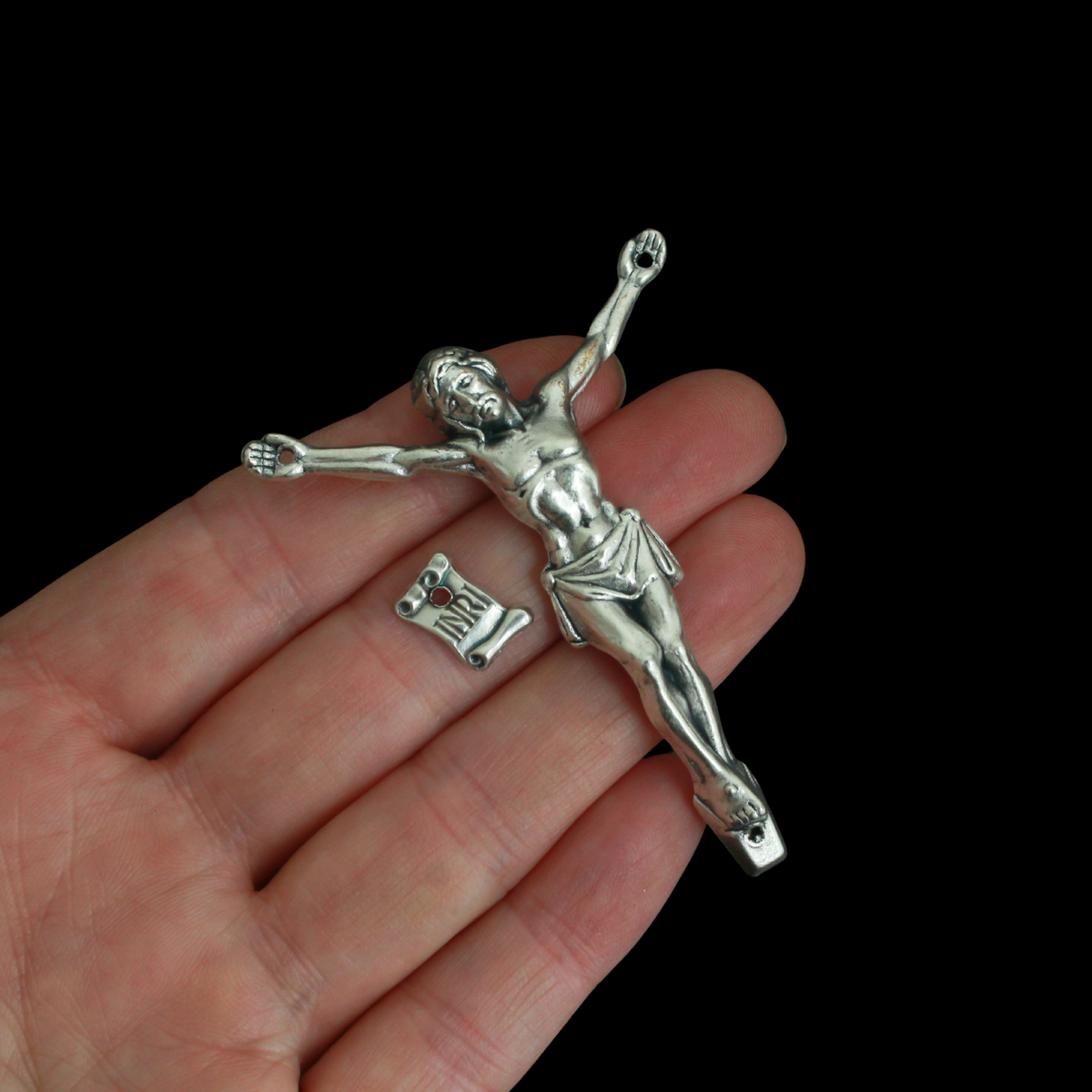 Silver Corpus for Crucifix - Body of Christ 2-1/2" long w/ pre dilled 2mm holes