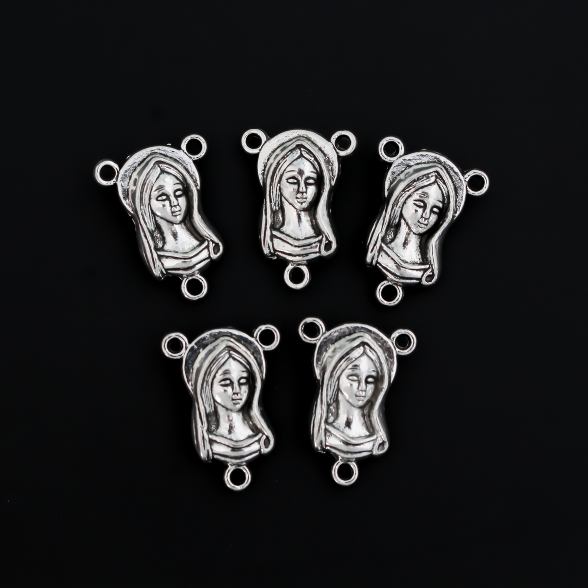 Blessed Virgin Mary rosary centerpiece with the Sacred Heart of Jesus on the backside