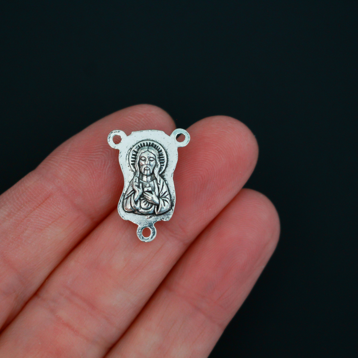 Blessed Virgin Mary rosary centerpiece with the Sacred Heart of Jesus on the backside