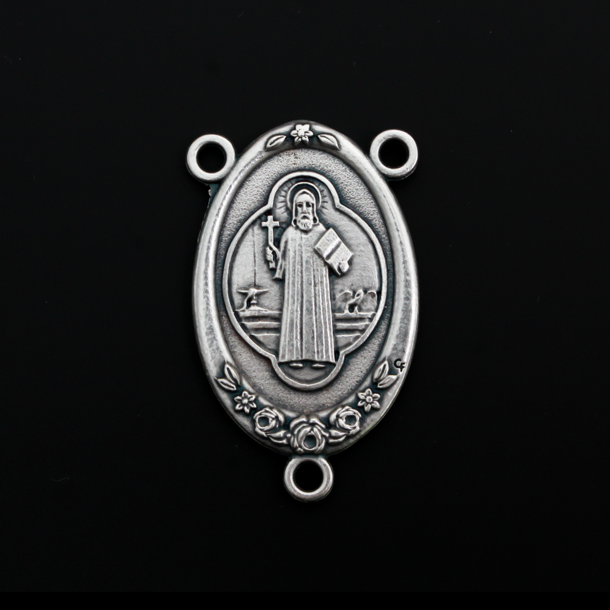 Extra Large St. Benedict Rosary Centerpiece with Ornate Flower Design - 43mm Long