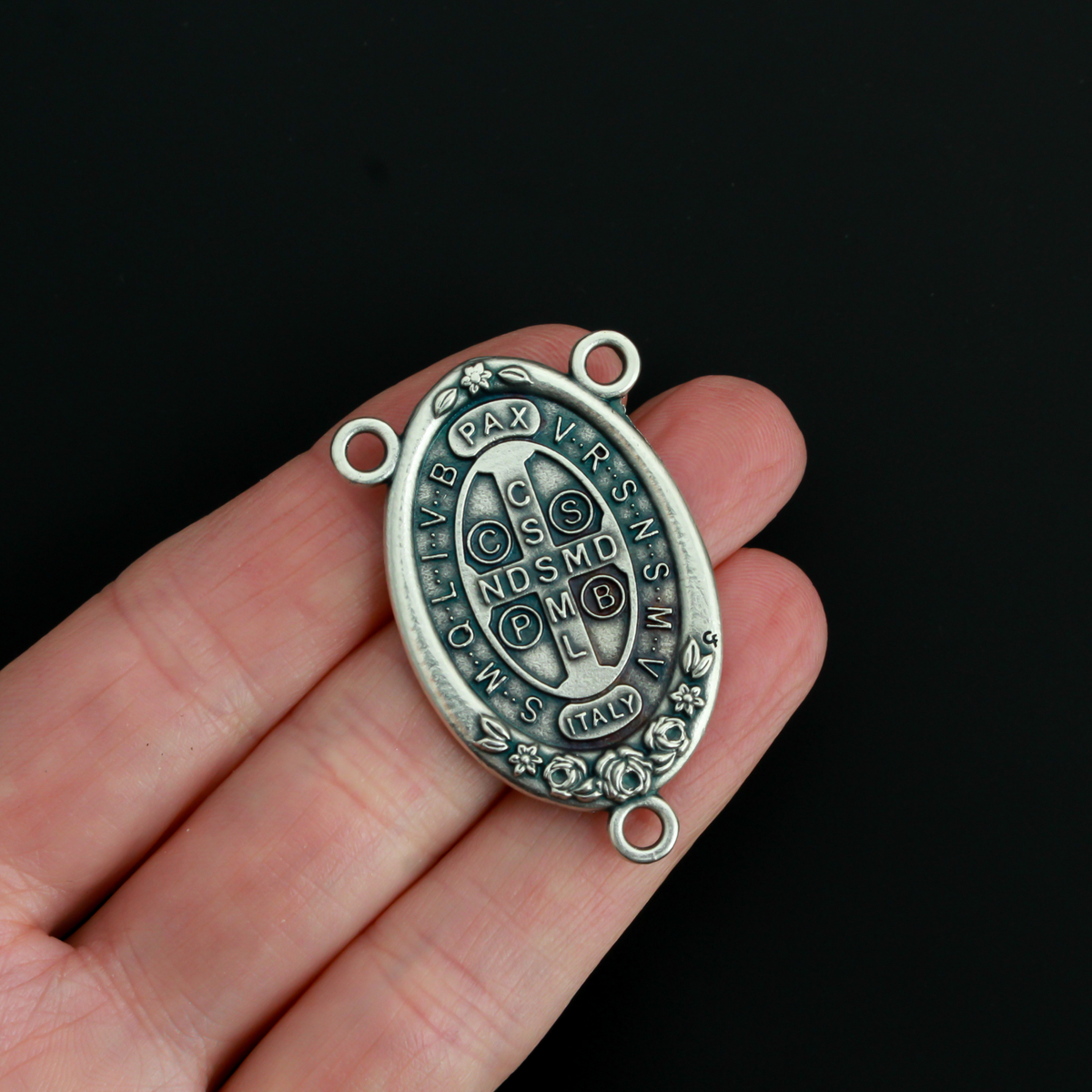 Extra Large St. Benedict Rosary Centerpiece with Ornate Flower Design - 43mm Long