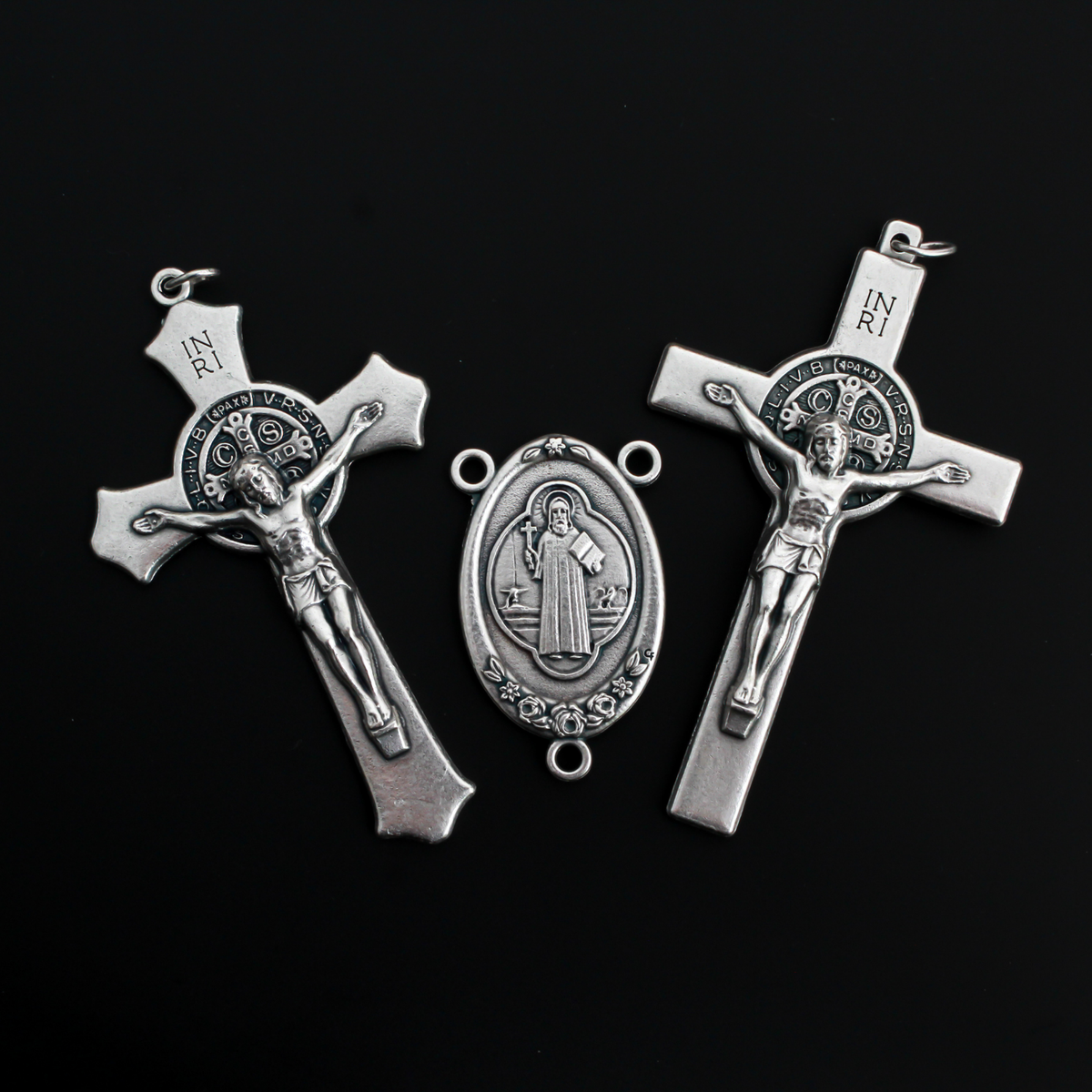Extra Large St. Benedict Rosary Centerpiece with Ornate Flower Design - 43mm Long