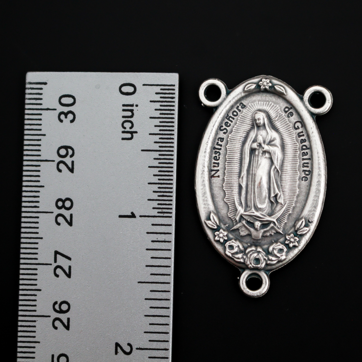 Extra Large Our Lady of Guadalupe Rosary Centerpiece with Ornate Flower Design - 43mm Long